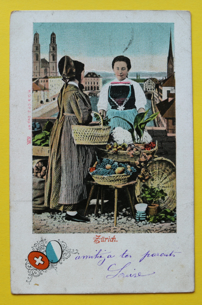 Ansichtskarte AK Zürich / Tracht / 1900 / Trachten – Kleidung – Verkäuferin – Gemüsestand Marktstand